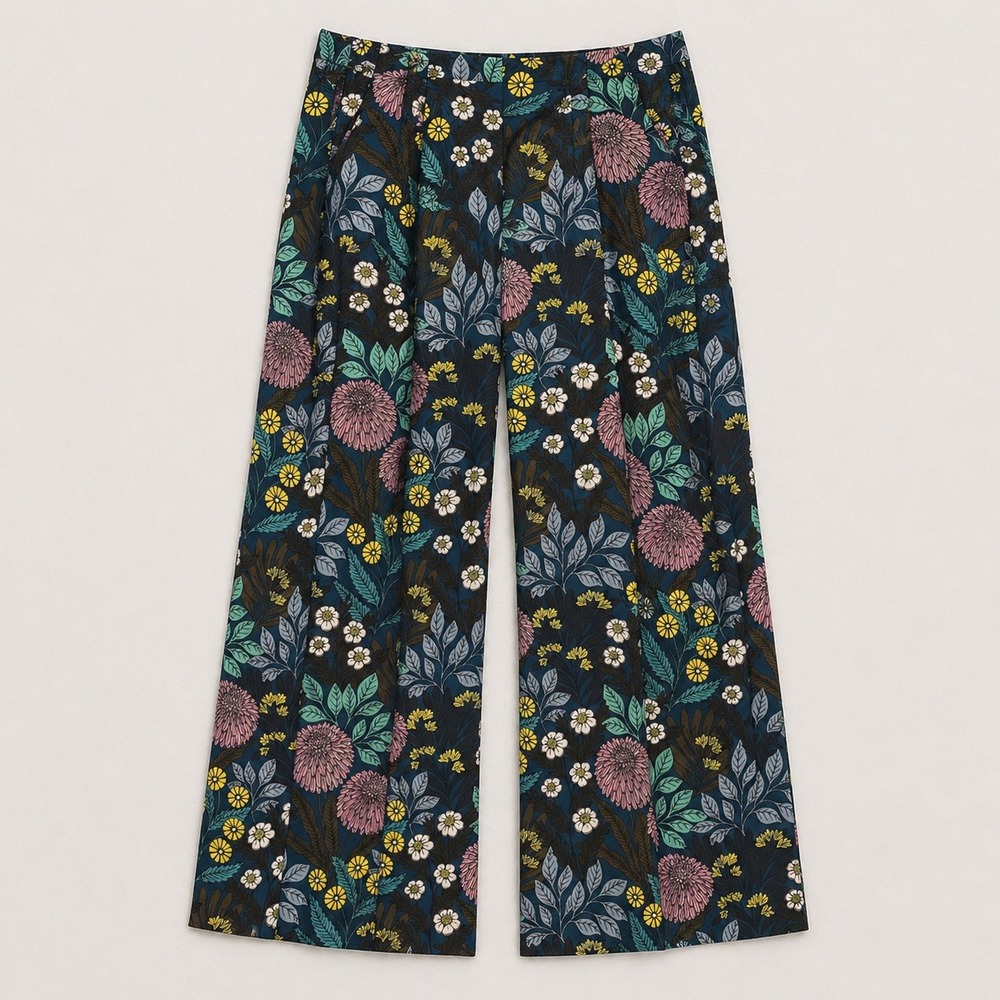 Floral Wide Leg Pants 100% Silk J Crew Abigail Borg Prairie Maximalist Whimsy
